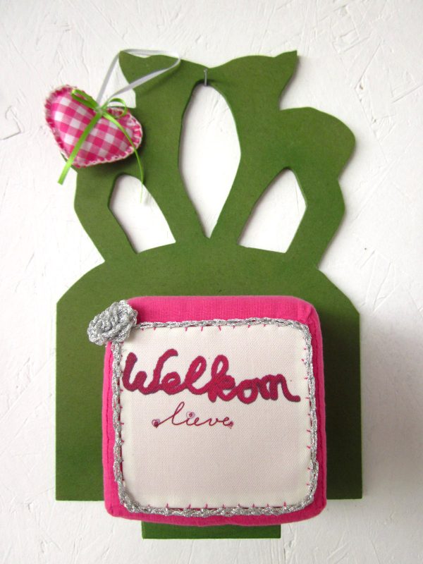 Geboortekubus roze met hertjes groen
